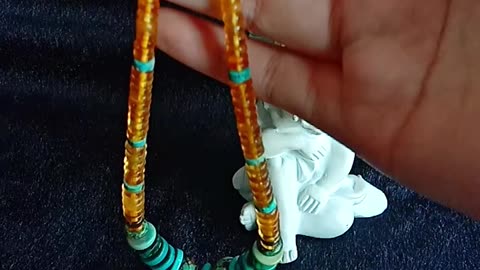 Natural turquoise and amber roundle beads handmade necklace spiny oyster and turquoise pendant02