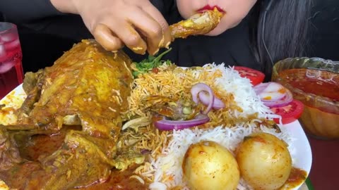 asmr eating whole duck cury, duck eggs ,rice,green chilli food eating ,