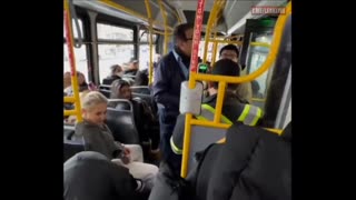 Transgender assaults a normal man because of his placards and runs inside a bus.
