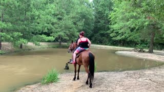 Horse Sends Riders into Stream