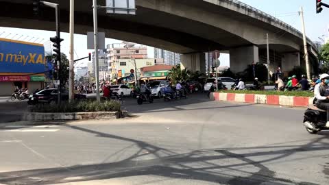 Many motorcycles in traffic