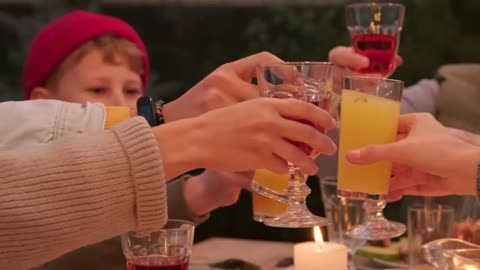 Family Toasting Drinks at a Family Dinner