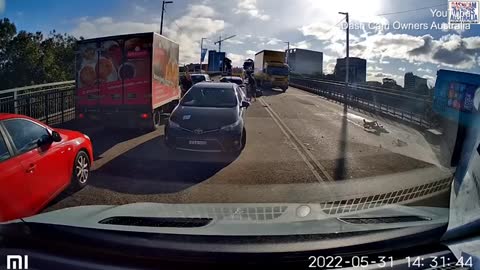 Motorcycle rider is catapulted into the air before being run over