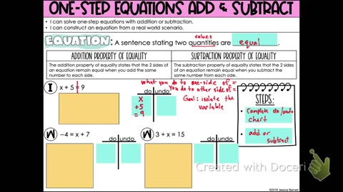 Informal Geometry One Step Equations Add or Subtract