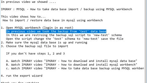 IPGraySpace: MYSQL - How to import restore data base in MYSQL using workbench