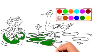 Drawing and Coloring for Kids - How to Draw Frog and Swan