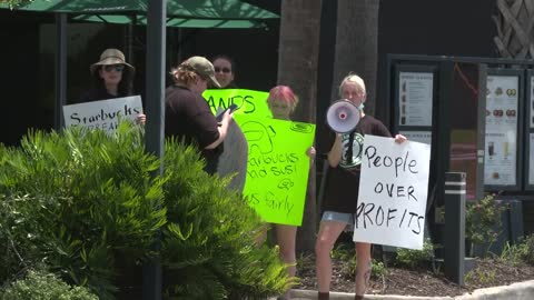 Employees at Starbucks on Ricky Drive protest