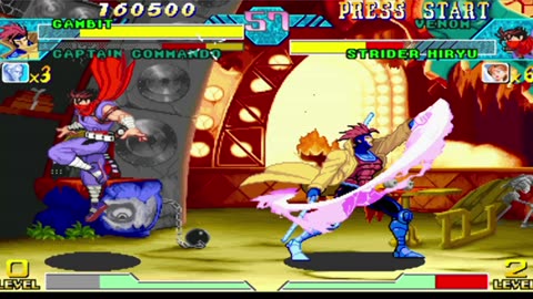 Gambit + Captain Commando vs Strider Hiryu + Venom