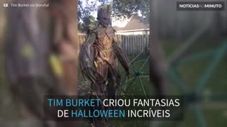 Pai cria fantasias de Groot para celebrar o halloween