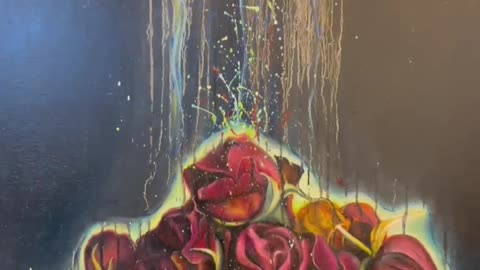 The oil painting Flower completely delivers itself to the darkness