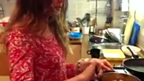 Beautifull Russian girl cooking in Russian House in Real life