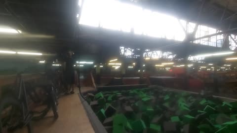 Riding at rays indoor mountain bike park, Mayhem jumping into the foam pit