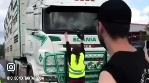 Protestors Decide Not To Mess With Truck