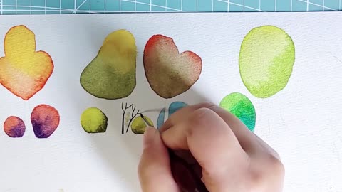 [Pretty female teacher teaching] watercolor illustration trees 3