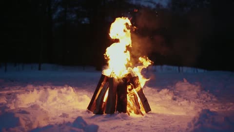 Crackling Fire In Enchanting Snowy Field (4 Hours)