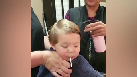 Funny video "babies haircut", (happy laughing)