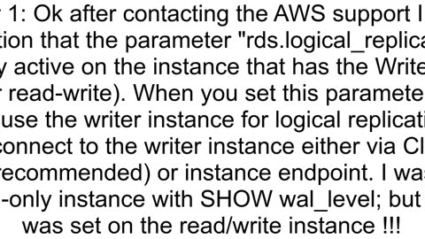 AWS RDS Postgres WAL_LEVEL not set to 39logical39 after changing rdslogical_replication 1