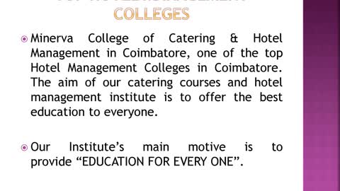 Best Hotel Management Colleges in Coimbatore, Tamil Nadu