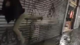 Guy throws himself into garage door