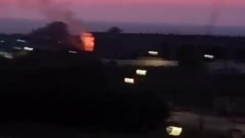 Another video shows a fire caused by the drone impact