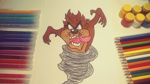Painting drawing of Tazmania looney tunes from the movie Space Jam