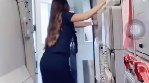 Air Hostess “Dirty Moves ” While Closing Plane Door!!