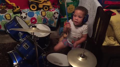 Talented 3-year-old drummer jams before bed