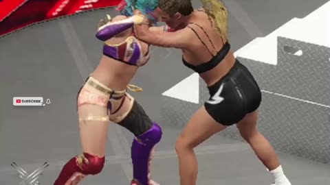 Ronda Rousey's Ruthless Punch Striking Asuka in WWE 2K23.