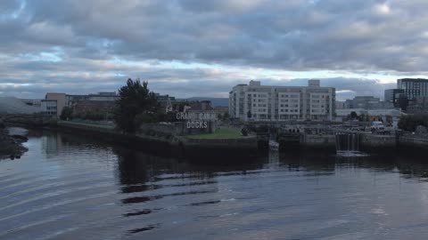 Aerial Footage Of The Signage Of Grand Canal Docks And It's Close Surroundings