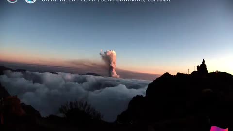 The eruption and the columns of smoke and ash from the La Palma volcano