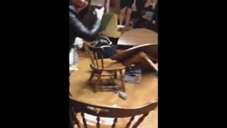 Drunk Woman Demolishes Table