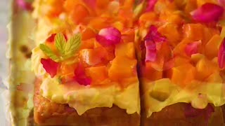 Saffron Almond Sheet Cake with Buttercream and Mangoes