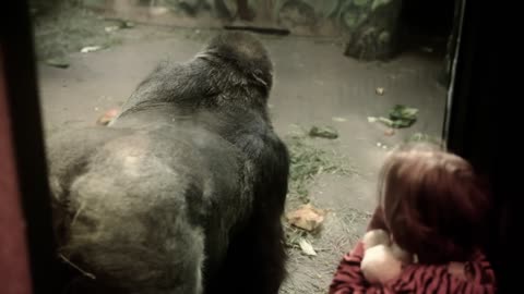 girl watching a gorilla