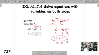 Solve equations with variables on both sides - IXL A1.J.6 (7S7)