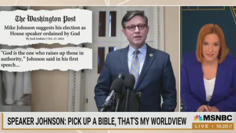 Bigot Jen Psaki Warns Audience that Speaker Mike Johnson Is Dangerous Because He Believes in the Bible and Christian Principles