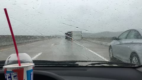 Strong Winds Tip Six Semi-Trucks over on One Bridge