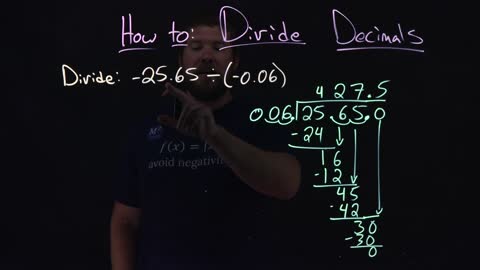 How to Divide Decimals | -26.5 ÷ (-0.06) | Minute Math