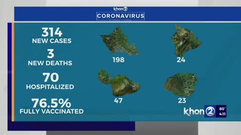 Hawaii reports 314 COVID cases, 3 new deaths