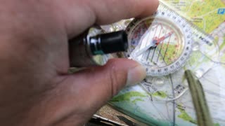 Taking a compass bearing to get out of a woodland