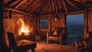 Rain & Fire Sound - Cosy Hut - One Hour