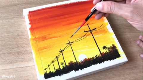 Daily Challenge #34 / Easy Art / Power lines at sunset painting