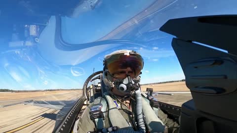 US Air Force Pilot Demonstrates Flight In F-16 Fighter Jet In Mission Generation Exercise