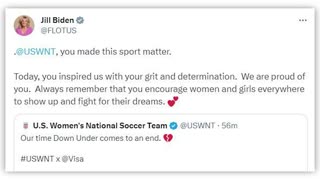 First Lady tweets message of support to U.S. Women's Soccer Team after loss