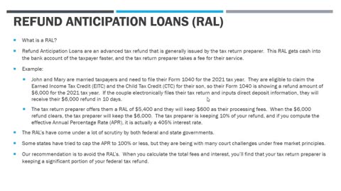Beware of Refund Anticipation Loans (RAL)
