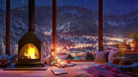 Cozy Winter Ambience for Reading with a Fireplace, Snowfall and Blizzard Sounds