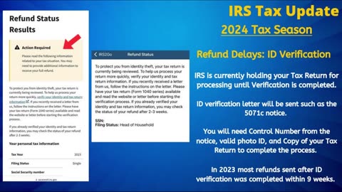 2024 IRS TAX REFUND UPDATE - IMPORTANT REFUND DELAYS! Tax Processing, Path Act, ID Verification
