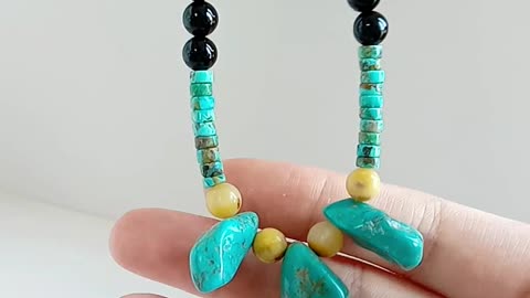 Natural turquoise and Bumble bee with Black onyx gemstone necklace Unique Gifts for Women