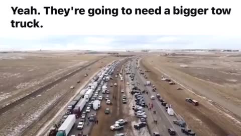 Coutts Alberta convoy aerial view. massive blockade. going to need bigger tow trucks