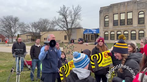 Michigan Rep. Jim DeSana speaks at this morning’s protest over the new 5G tower