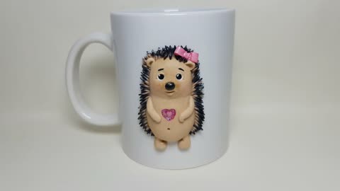 Gift mug polymer clay "Hedgehog - a friend of the heart" the collection Funny hedgehogs Annealart